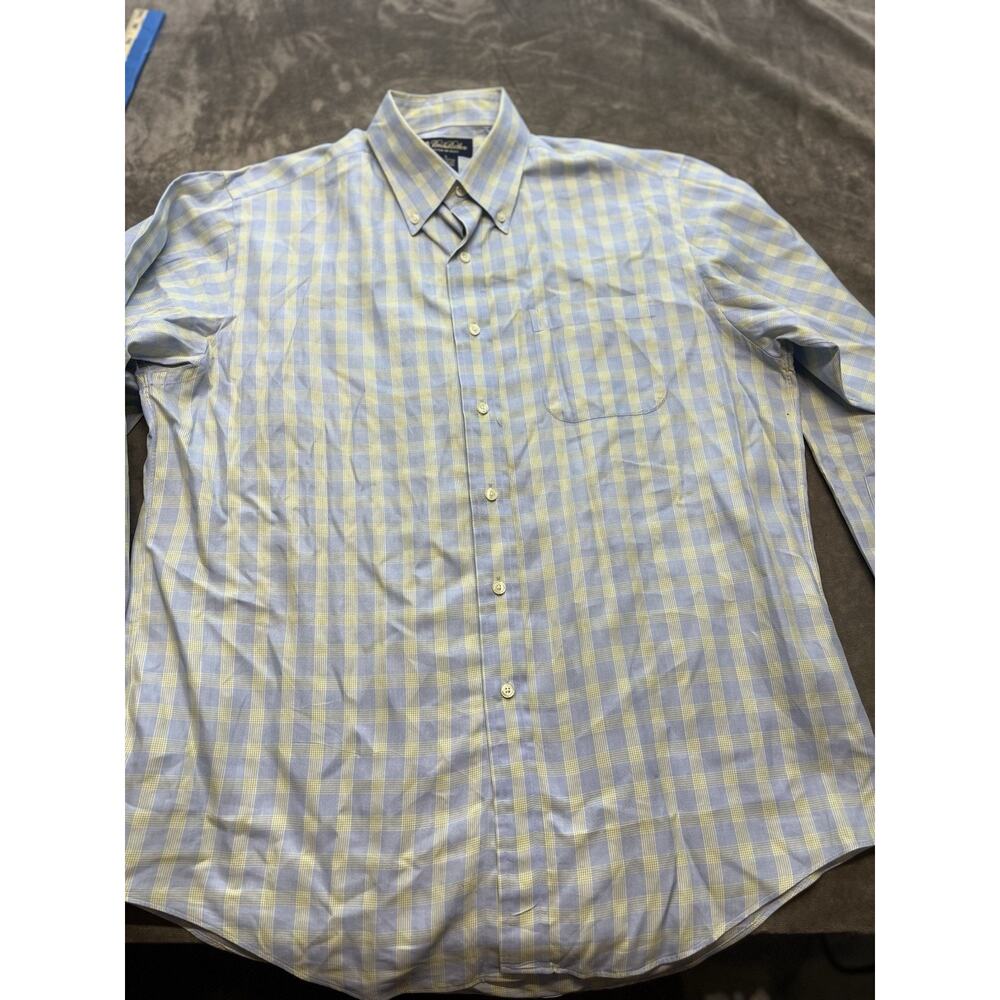 Brooks Brothers Shirt Mens Extra Large Blue Green Plaid Made in USA Woven Italy